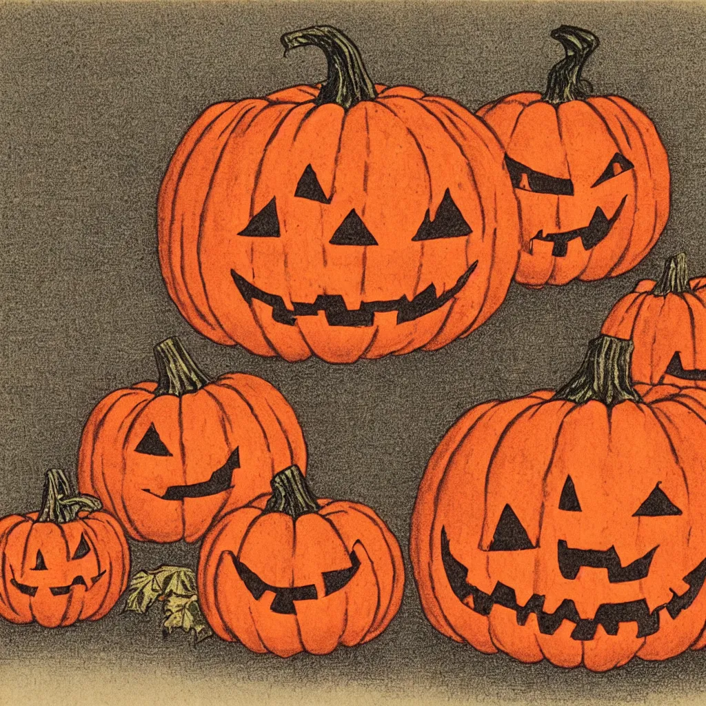 Image similar to a vintage risograph of a jack-o-lantern