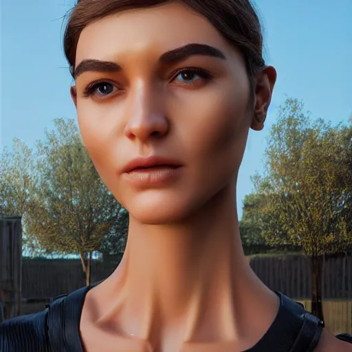 Image similar to womanized humanoid robot made of steel, beautiful face, anatomically correct, unreal engine, ray tracing, 8 k, uhd, ultrarealistic, highly detailed