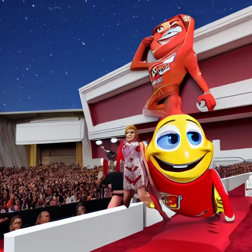 Prompt: photo of lightning mcqueen on stage at the academy awards