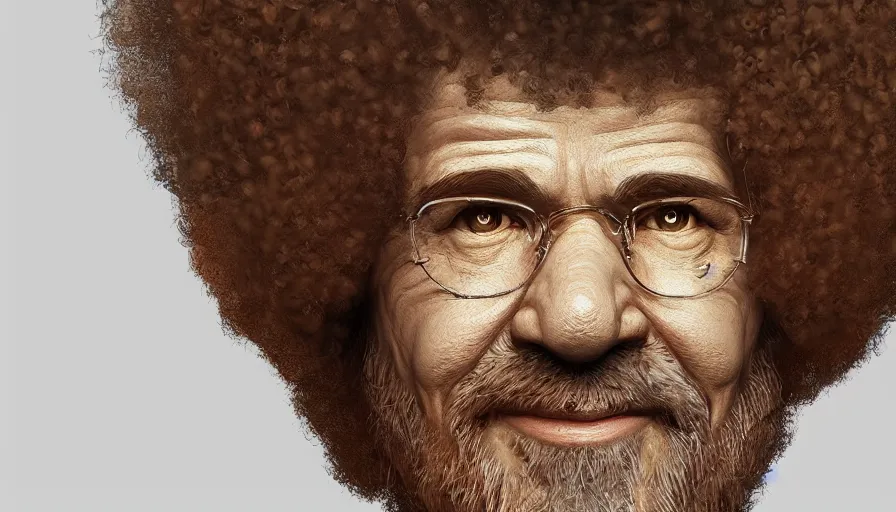 Prompt: Portrait of Bob Ross, hyperdetailed, artstation, cgsociety, 8k