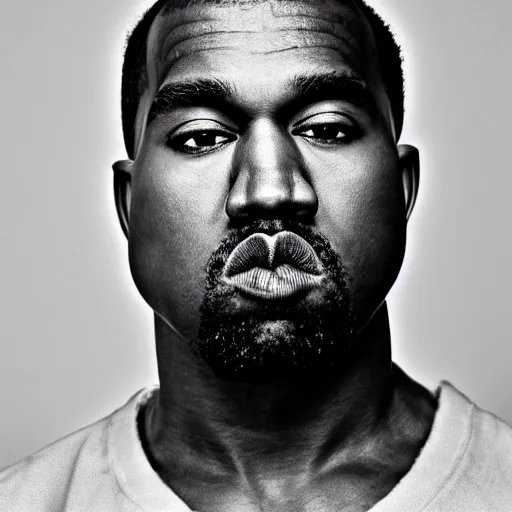 Prompt: the face of young kanye west wearing yeezy clothing at 3 2 years old, black and white portrait by julia cameron, chiaroscuro lighting, shallow depth of field, 8 0 mm, f 1. 8