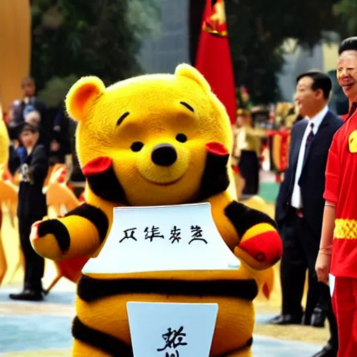 Prompt: Xi Jinping cosplaying as Winnie the Pooh