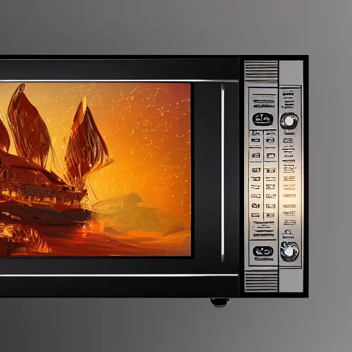 Prompt: a microwave with a tv screen covered in static, intricate, highly detailed, digital painting, artstation, concept art, smooth, sharp focus, illustration, unreal engine 5, 8 k