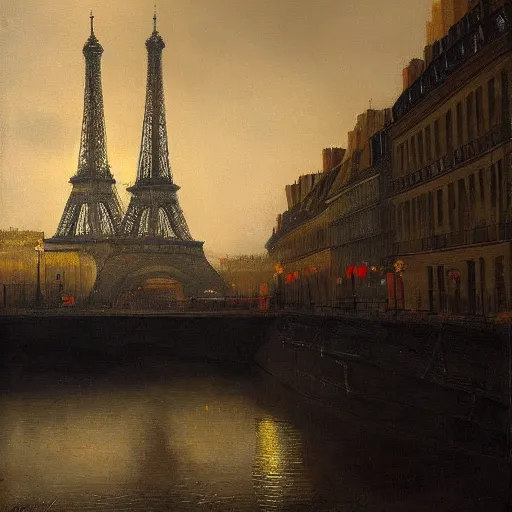 Prompt: a painting of modern paris by rembrandt, moody, highly detailed