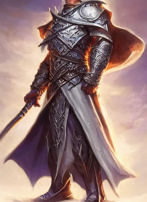 Image similar to white cloak paladin, ultra detailed fantasy, dndbeyond, bright, colourful, realistic, dnd character portrait, full body, pathfinder, pinterest, art by ralph horsley, dnd, rpg, lotr game design fanart by concept art, behance hd, artstation, deviantart, hdr render in unreal engine 5