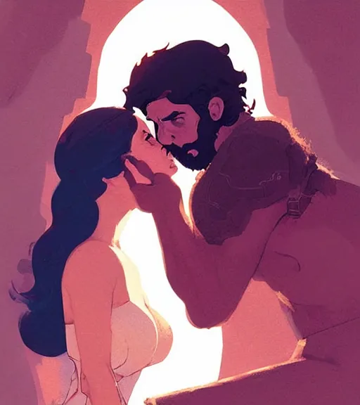 Prompt: portrait of jon kissing dany by atey ghailan, by greg rutkowski, by greg tocchini, by james gilleard, by joe fenton, by kaethe butcher, dynamic lighting, gradient light pink, brown, blonde cream and white color scheme, grunge aesthetic