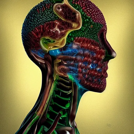 Image similar to an evolved human with new organs to thrive in the future ( body horror ), award winning digital art by philip hood