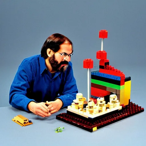 Image similar to 1 9 7 6 apple garage lego set with steve jobs and steve wozniak