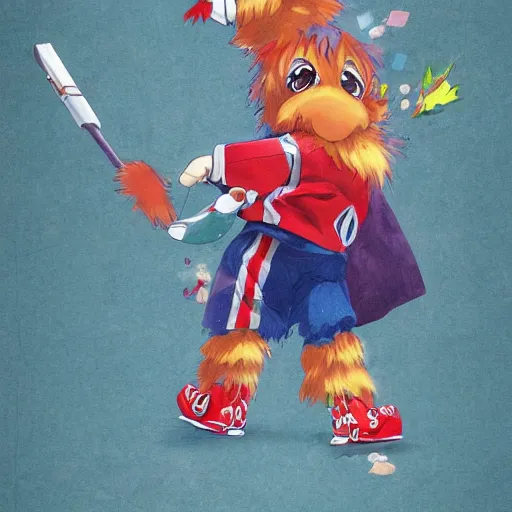 Image similar to anime Portrait of Youppi the Habs Montreal Canadiens Mascot as a very cute powerful and friendly pokemon, highly detailed anime, high evolution, 1990s, legendary, smooth, sharp focus, dynamic lighting, intricate, trending on ArtStation, illustration pokemon, art by WLOP