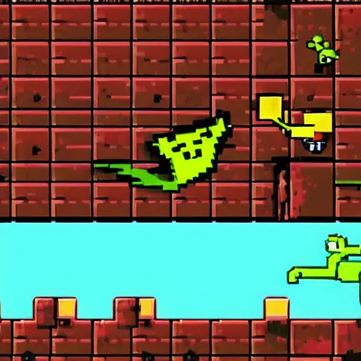 Image similar to a 2 d sprite platformer where a cat is jumping,