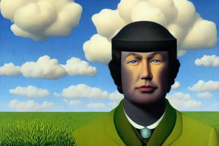 Image similar to portrait of cloud man by rene magritte, detailed painting, hd, hq, high resolution, high detail, 4 k, 8 k