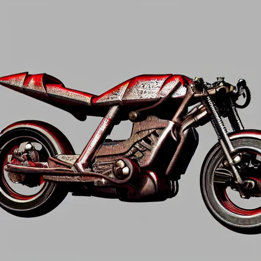 Prompt: akira motorcycle 3 d model, steampunk, 3 d cg, digital art, soft light