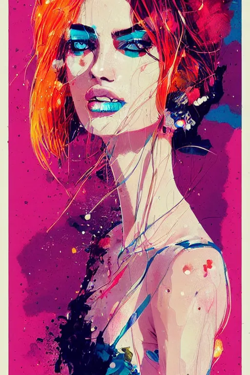 Image similar to an ultra detailed beautiful painting of a stylish woman with colorful sundress, concert poster, modern, conrad roset, greg rutkowski