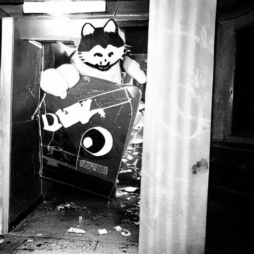 Image similar to felix the cat leaving a dive bar trashed at 3 am in the morning, film still, panavision panaflex