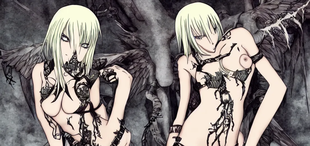 Image similar to a beautiful succubus with tattoos claymore anime