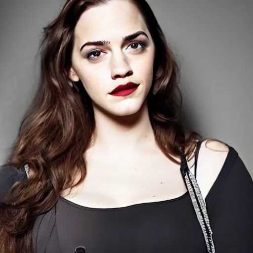 Image similar to a woman who is a genetic combination of kat dennings and emma watson face and upper - body focus