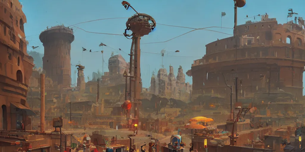 Image similar to Ancient Rome by Goro Fujita and Simon Stalenhag , 8k, trending on artstation, hyper detailed, cinematic