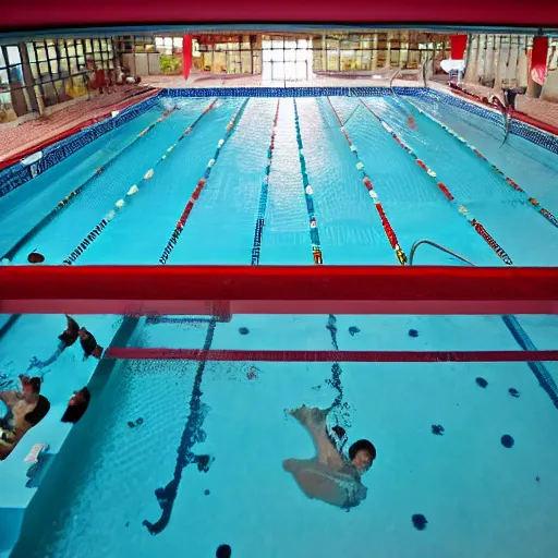 Image similar to highly detailed photo of a public pool filled with kimchi, trending on flickr