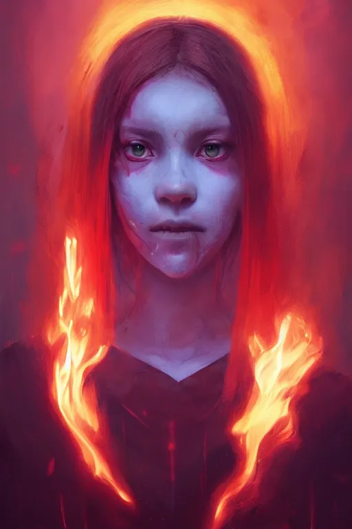 Image similar to a fancy portrait of a young Demon girl with her left eye in a coloured flame's by Greg Rutkowski, Sung Choi, Mitchell Mohrhauser, Maciej Kuciara, Johnson Ting, Maxim Verehin, Peter Konig, final fantasy , 8k photorealistic, cinematic lighting, HD, high details, atmospheric , trending on artstation