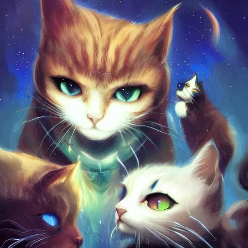 Image similar to meeting of the cats, nighttime, artwork by ross tran