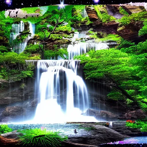 Prompt: planet with beautiful nature animals,waterfalls,3d scene,anime,