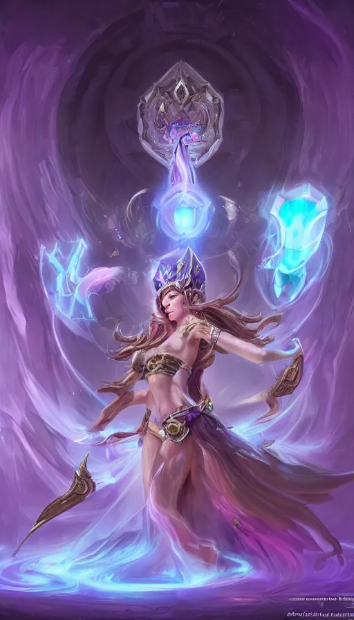 Prompt: goddess of illusion, beautiful, stunning, breathtaking, mirrors, glass, magic circle, magic doorway, fantasy, mist, bioluminescence, hyper - realistic, unreal engine, by league of legends concept artists