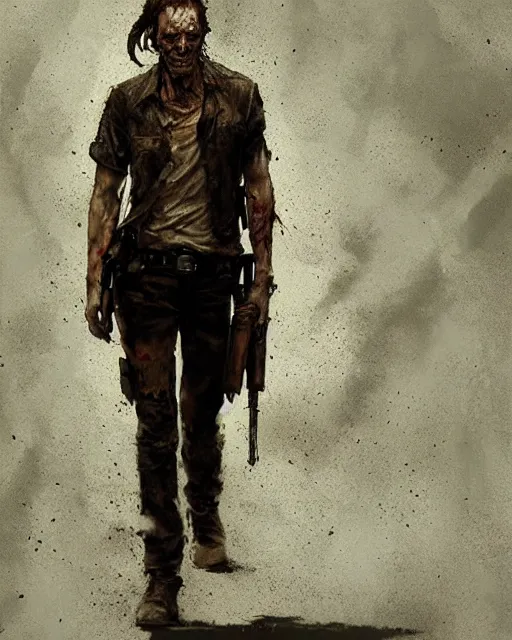 Image similar to hyper realistic photo portrait walking dead cinematic, greg rutkowski, james gurney, mignola, craig mullins, brom