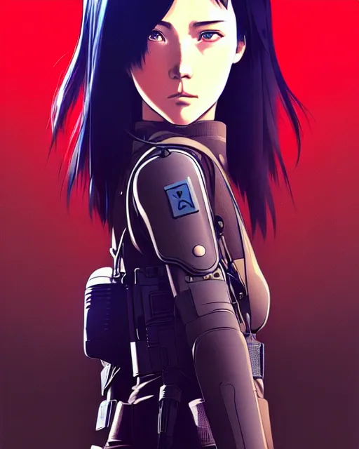 Image similar to girl wearing tactical gear, very anime, fine - face, audrey plaza, realistic shaded perfect face, fine details. anime. realistic shaded lighting poster by ilya kuvshinov katsuhiro otomo ghost - in - the - shell, magali villeneuve, artgerm, jeremy lipkin and michael garmash and rob rey