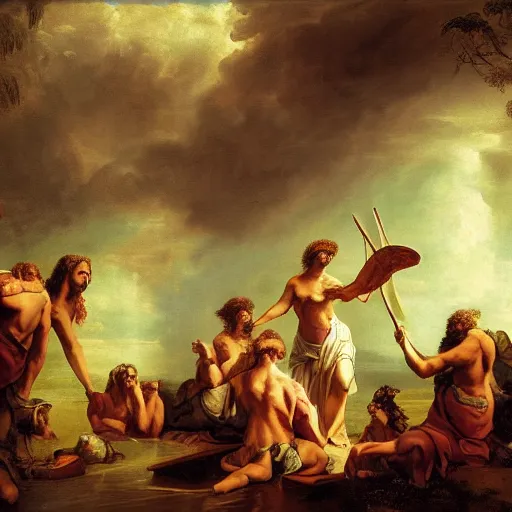 Prompt: seven trials of the prehistoric aquarius cult, in the style of David Geddes, Élisabeth Vigée Le Brun, dramatic lighting, establishing shot, 8k resolution – W 1024