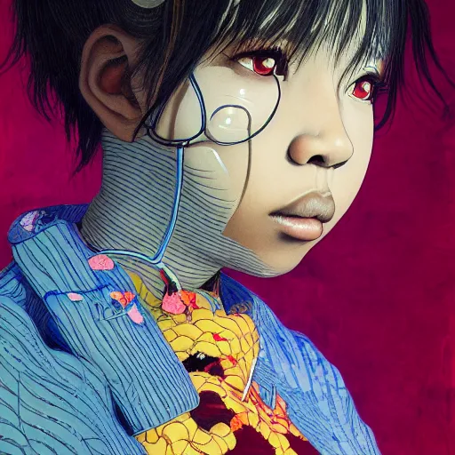 Image similar to teenager citizen portrait soft light painted by james jean and katsuhiro otomo and erik jones, inspired by nigerian anime, smooth face feature, intricate oil painting, high detail illustration, sharp high detail, manga and anime 1 9 9 9