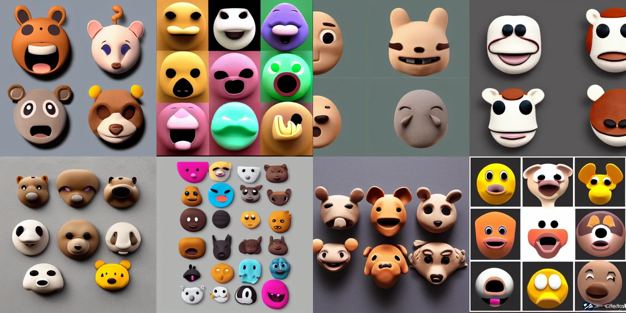 Prompt: 3d clay animal emojis of different emotions