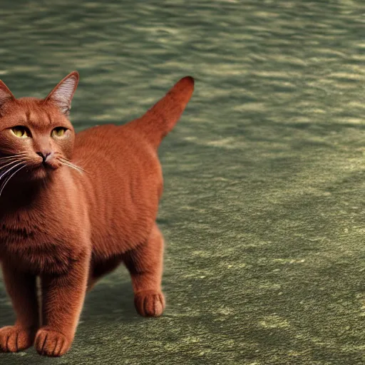 Image similar to cgi of a brown cat by sea