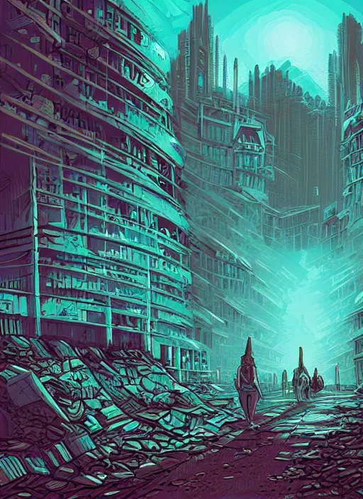 Image similar to concept art by dan mumford of apocalypse abandoned city art, digital painting, sharp focus, illustration