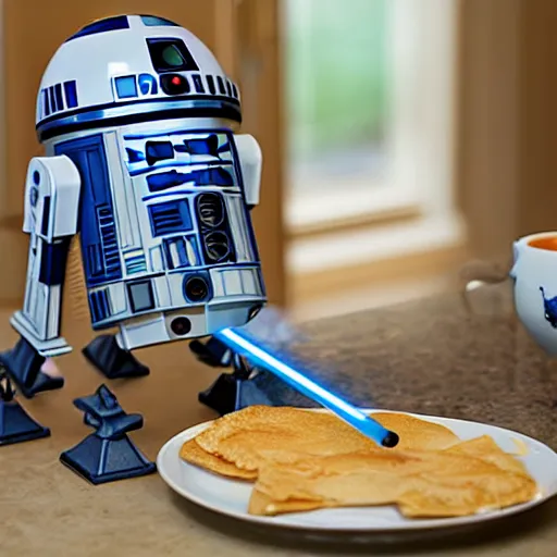 Image similar to Star wars battle droid making breakfast