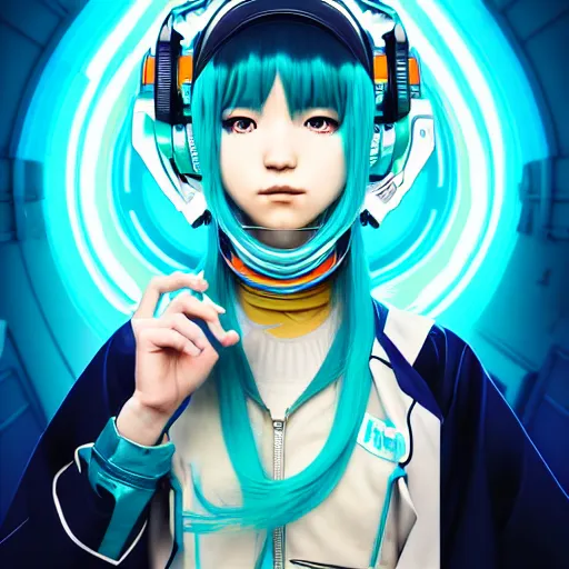 Image similar to high quality high detail 3 / 4 portrait of a hatsune miku as diesel punk character in an futuristic world, techwear, tristan eaton, victo ngai, artgerm, rhads, ross draws, hyperrealism, intricate detailed, alphonse mucha, pastel colors, vintage, artstation