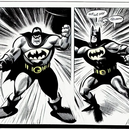 Prompt: shrek and batman fist fighting, comic book, art by jack kirby, highly detailed, high resolution
