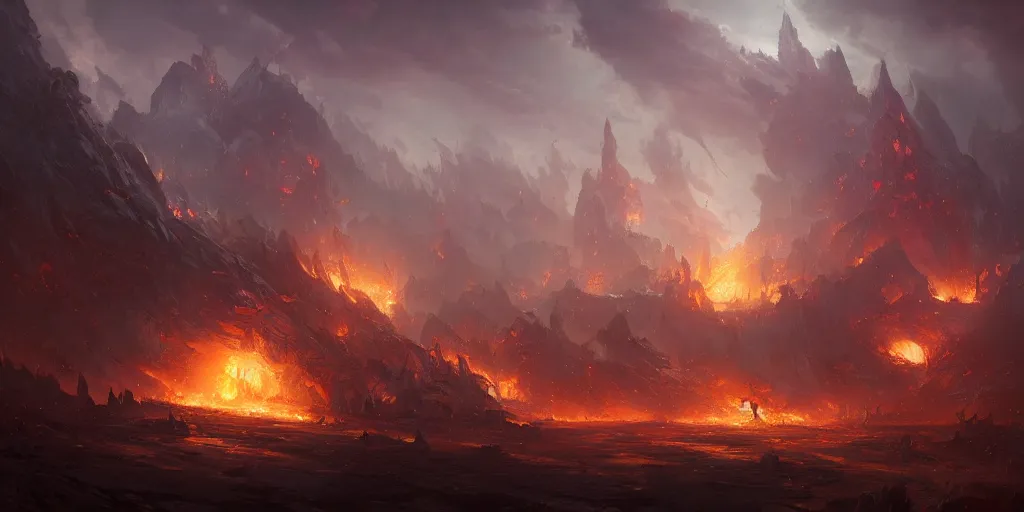 Image similar to Realm of fire, Darek Zabrocki, Marcin Rubinkowski, Lorenzo Lanfranconi, Oleg Zherebin, Karlkka, trending on Artstation, 8K