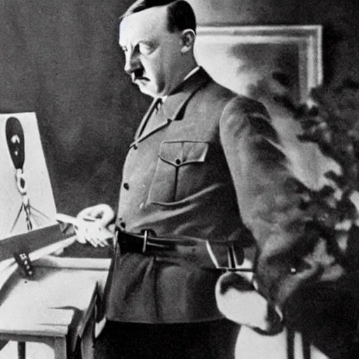 Prompt: hitler painting a beautiful picture of himself