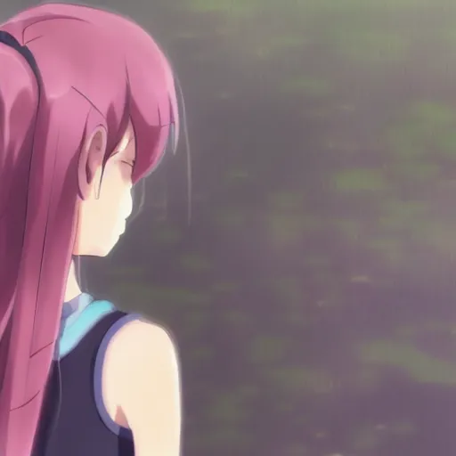 Prompt: a girl with a pink double ponytail, by makoto shinkai