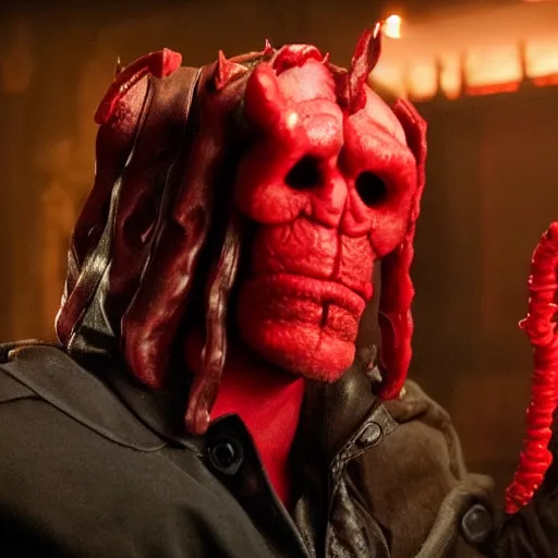 Image similar to twizzlers!!!! hellboy, movie still, high detail