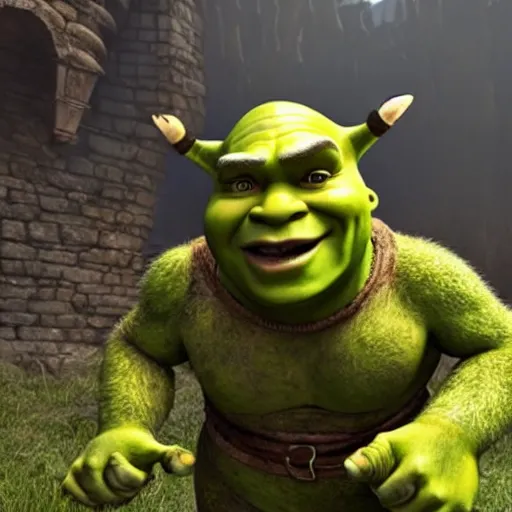 Image similar to a still of shrek in the game of thrones