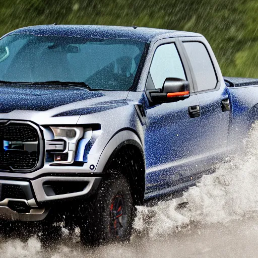 Image similar to the driver seat of a ford raptor in the rain, 4 k high - resolution photograph, ultra detail, hd photo