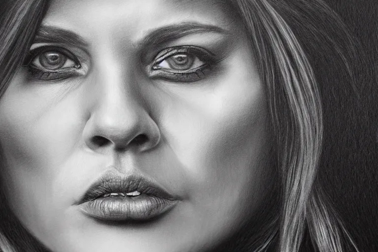 Prompt: painted closeup portrait of intense woman, fierce, charming, fantasy, intricate, elegant, extremely detailed by by chuck close, charcoal on canvas