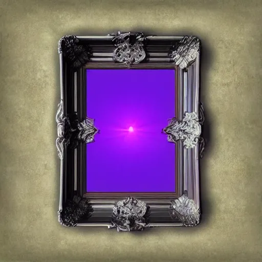 Prompt: castle interior with a mirror in the shape of an antique silver tray floating and shooting purple magic, digital art