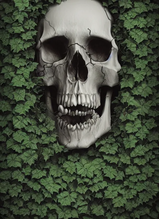 Image similar to skull, ivy, death, intricate detail by beeple