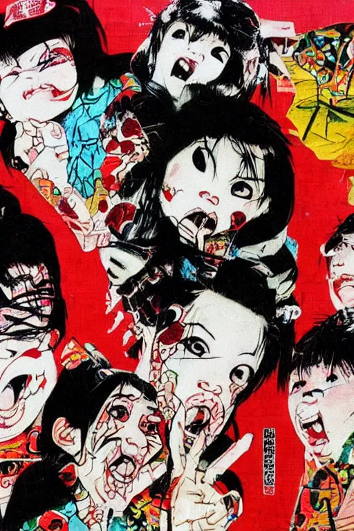 Image similar to japanese graffiti horror vhs cover art, detailed facial expressions