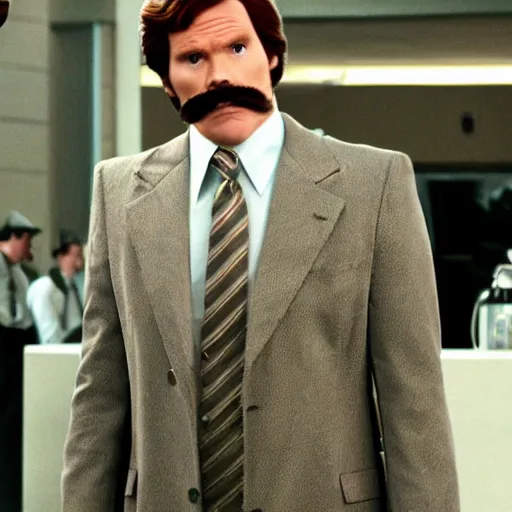 Image similar to Live Action Still of Jerma985 in Anchorman: The Legend of Ron Burgundy, real life, hyperrealistic, ultra realistic, realistic, highly detailed, epic, HD quality, 8k resolution, body and headshot, film still