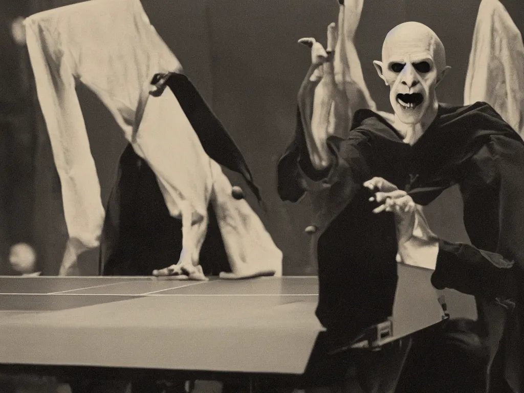 Prompt: nosferatu is playing table - tennis