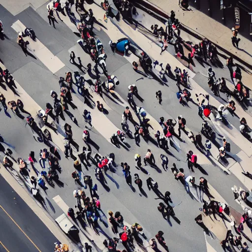 Image similar to aerial view of people walking through pedestrian, directly above