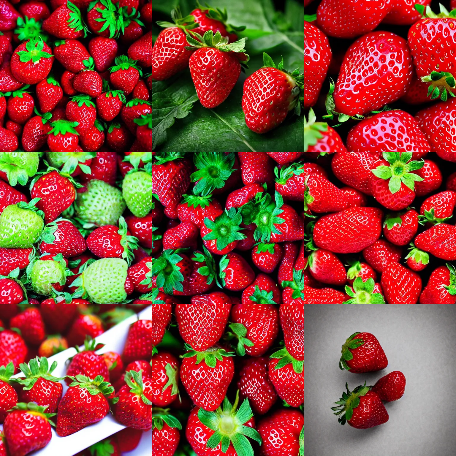 Prompt: Strawberries with innumerable eyes. Photography, high-resolution.